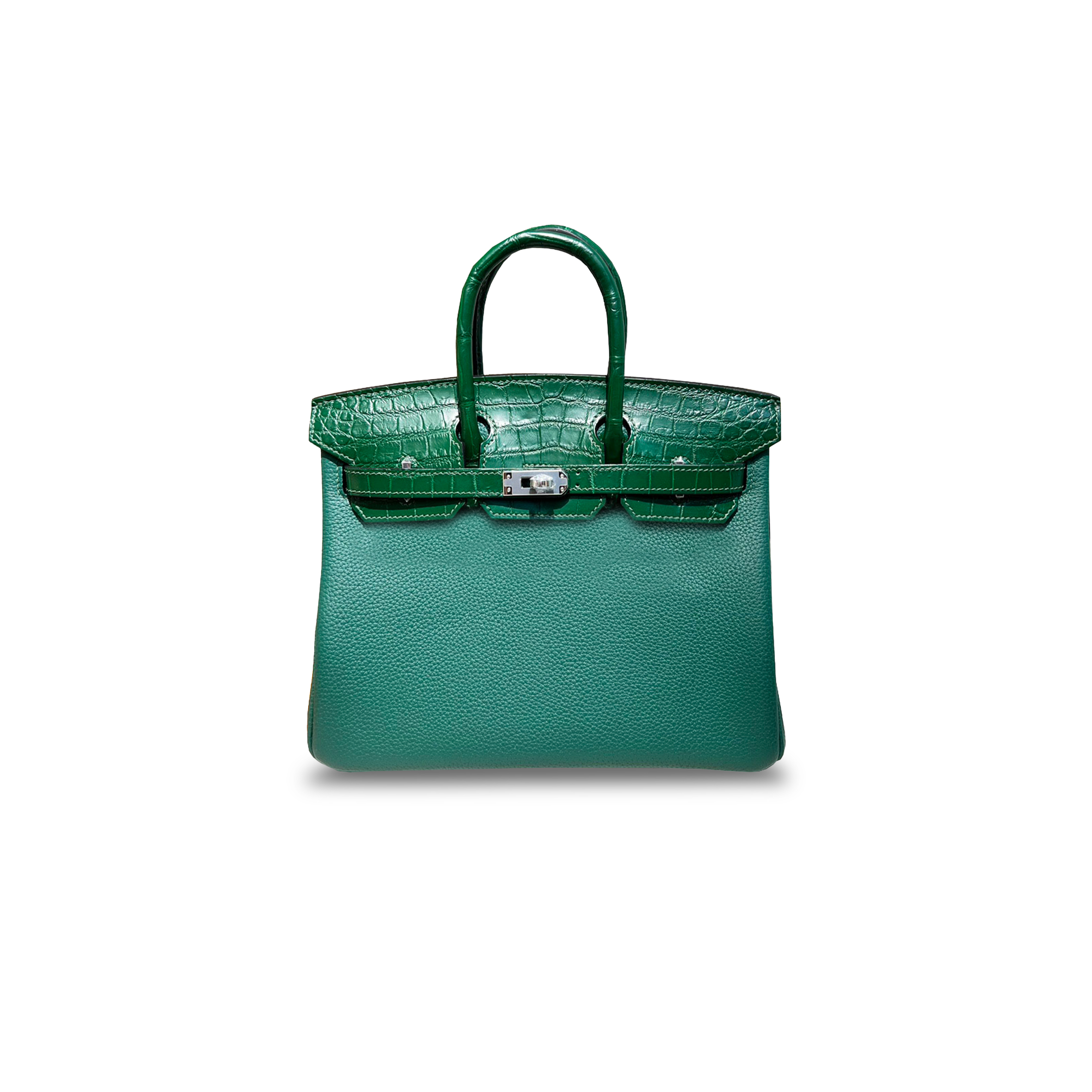 HERMÈS MASTER BIRKIN 25 CROCODILE AND TOGO LEATHER EMERALD SILVER BUCKLE H076216CK33 (25*20*13cm)